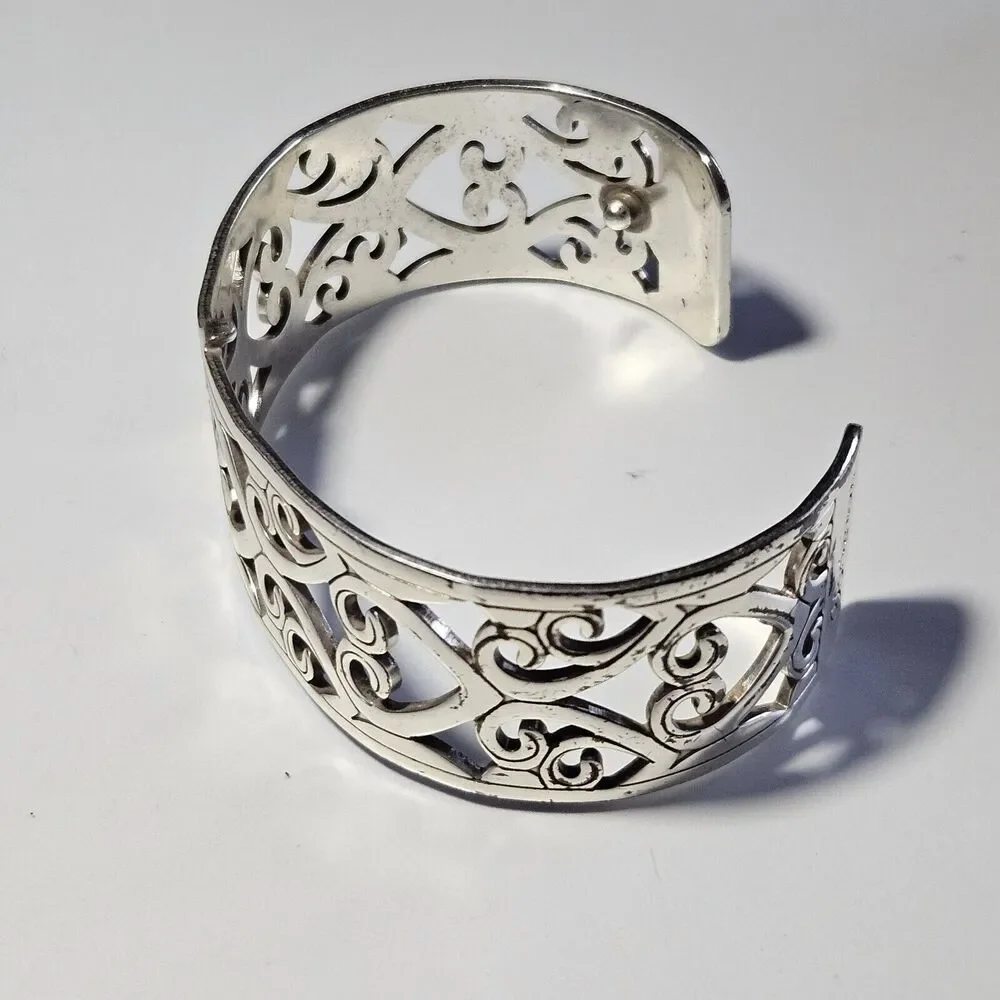 Brighton Christo Madrid Narrow Silver Plated Cuff Bracelet Pink Red Leather 7" - Picture 12 of 16